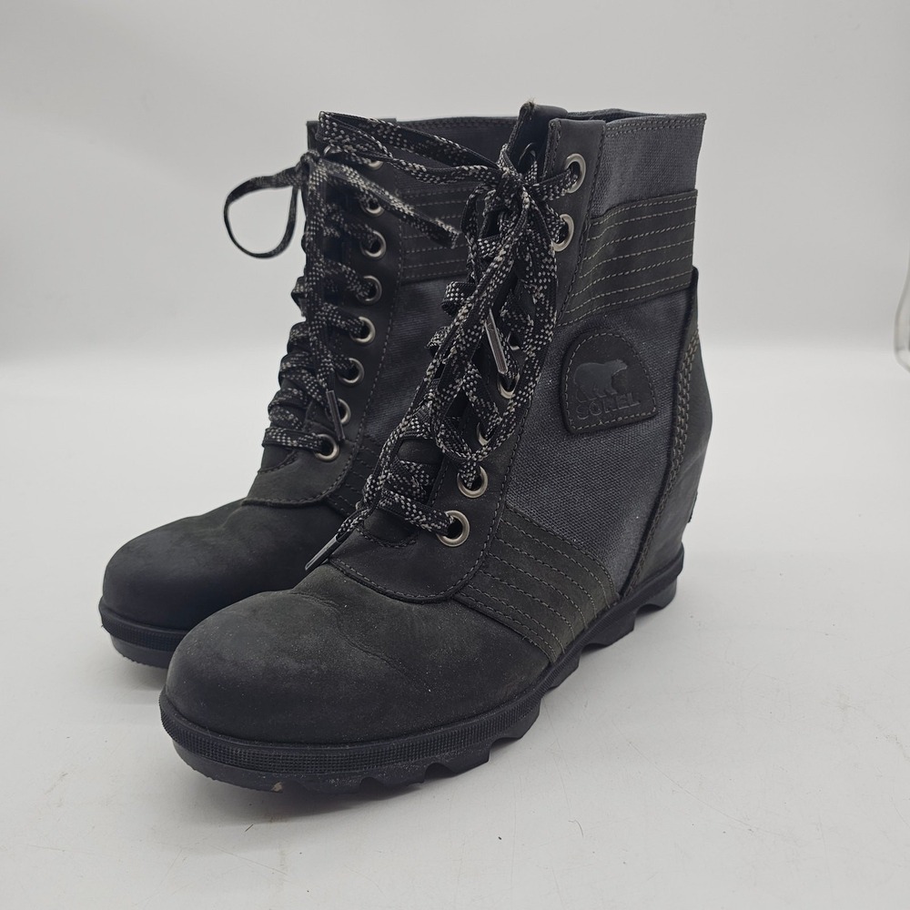 Sorel Womens Lexie Wedge Waterproof Black Leather Ankle Boots NL3046-010 Size7.5